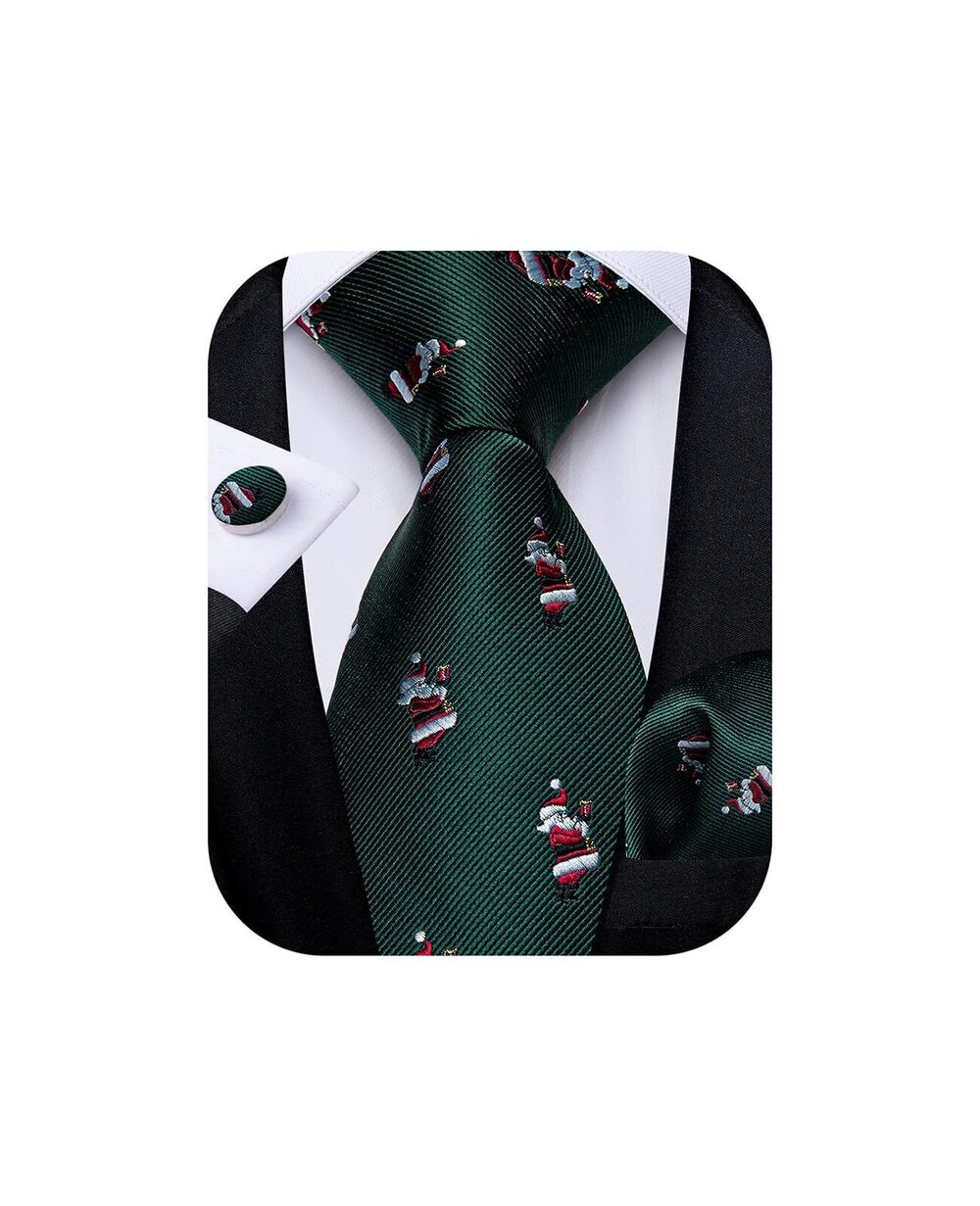7463 Christmas Ties Xmas Holiday Necktie and Pocket Square Cufflinks Set
